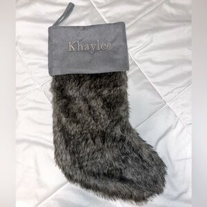 KHAYLEE Gray Grey Faux Fur Stocking Personalized Name Brand New Customized Gift
